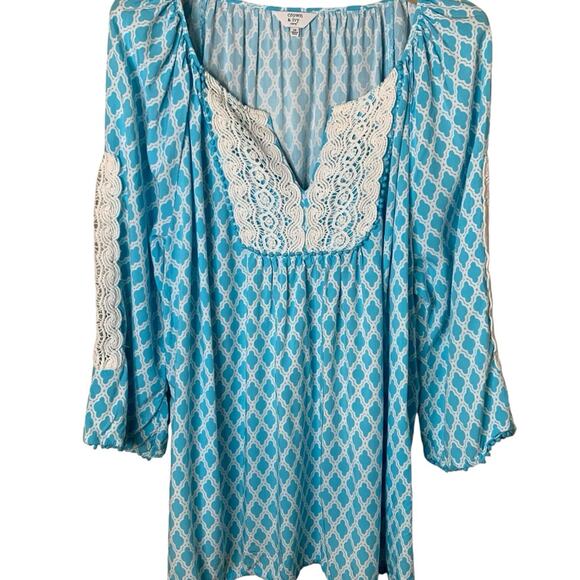 Crown & Ivy Top Women's Size 2x Oceanic Blue Split Neckline 3/4 Sleeve Length - Picture 1 of 7